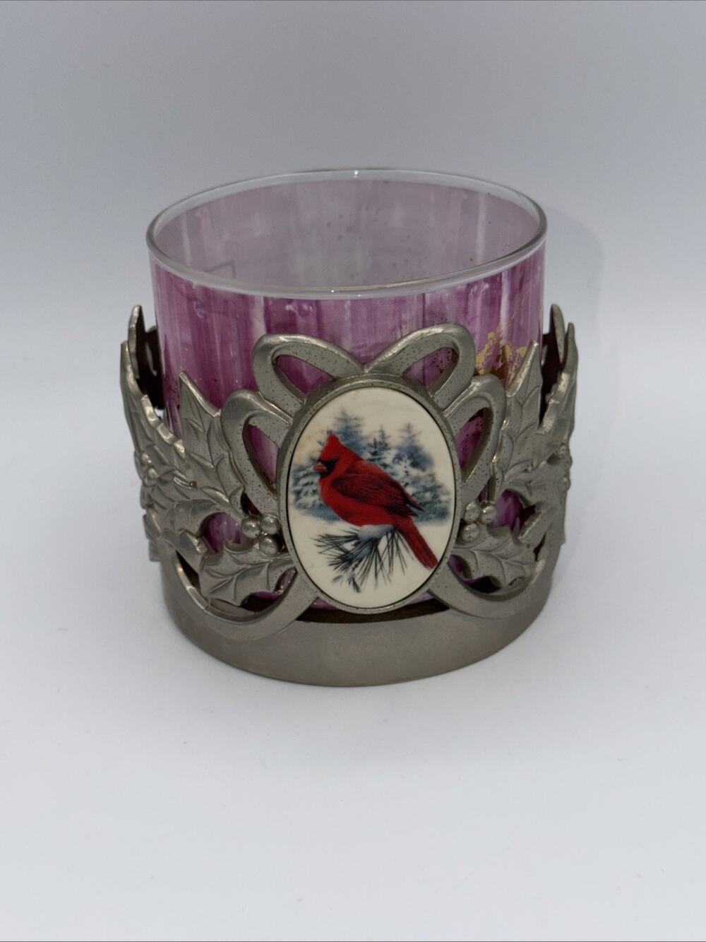 Lenox Winter Greetings Candle Holder Cardinal Holly Sliver Jar Candle